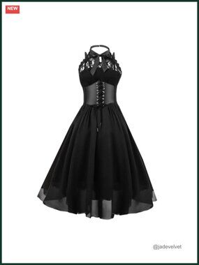 Womens Sleeveless Gothic Lace Corset Halter Dress Plus Size
